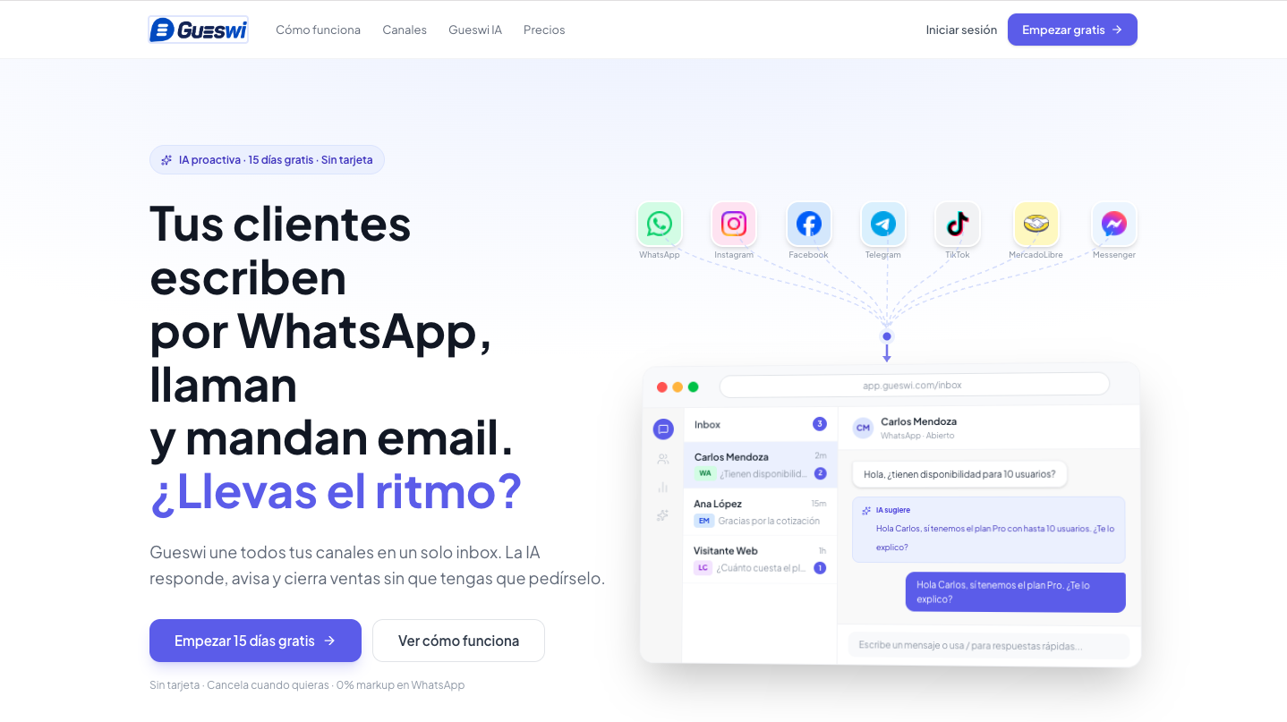 Landing page de Gueswi