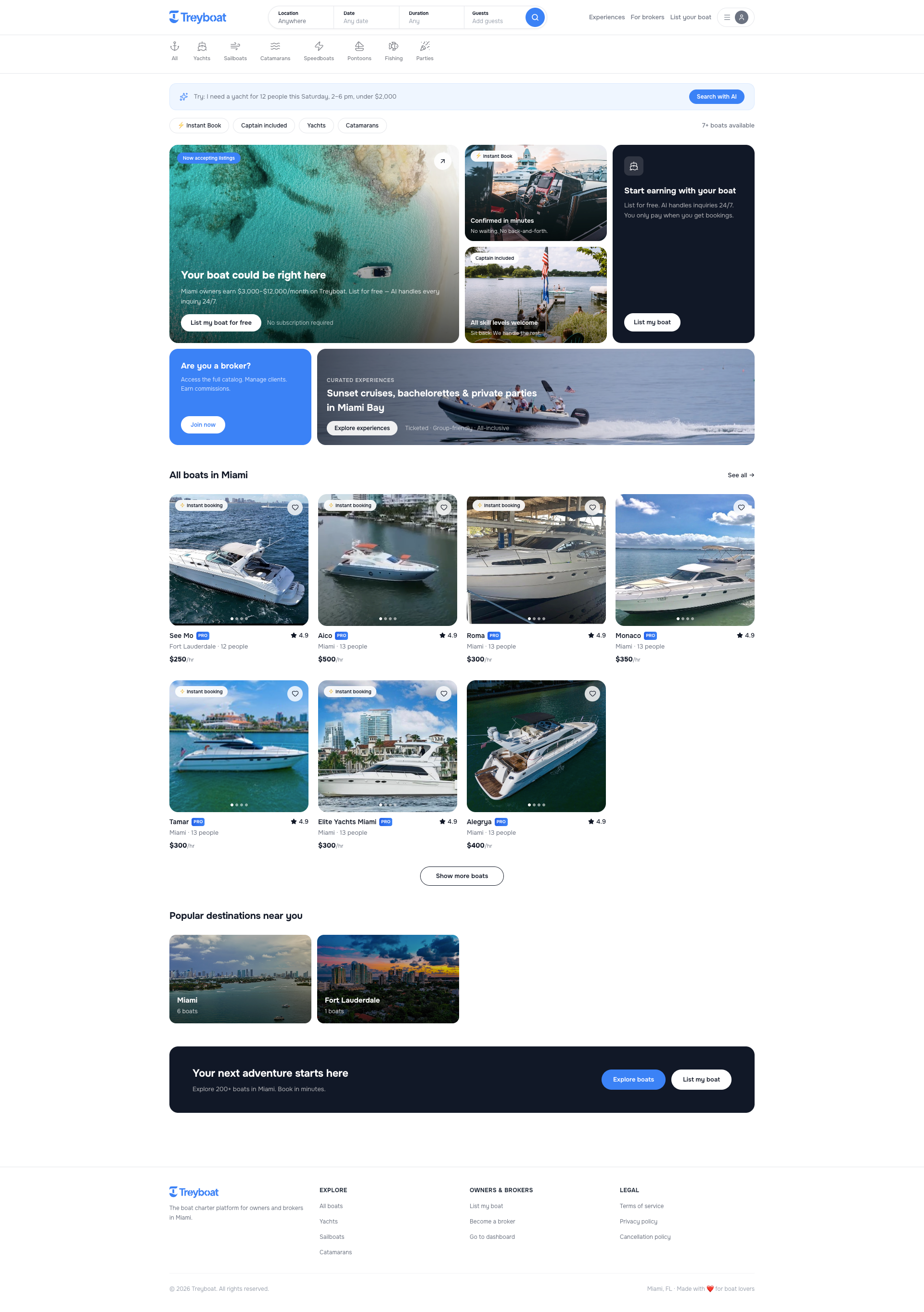 Treyboat — marketplace de botes en Miami