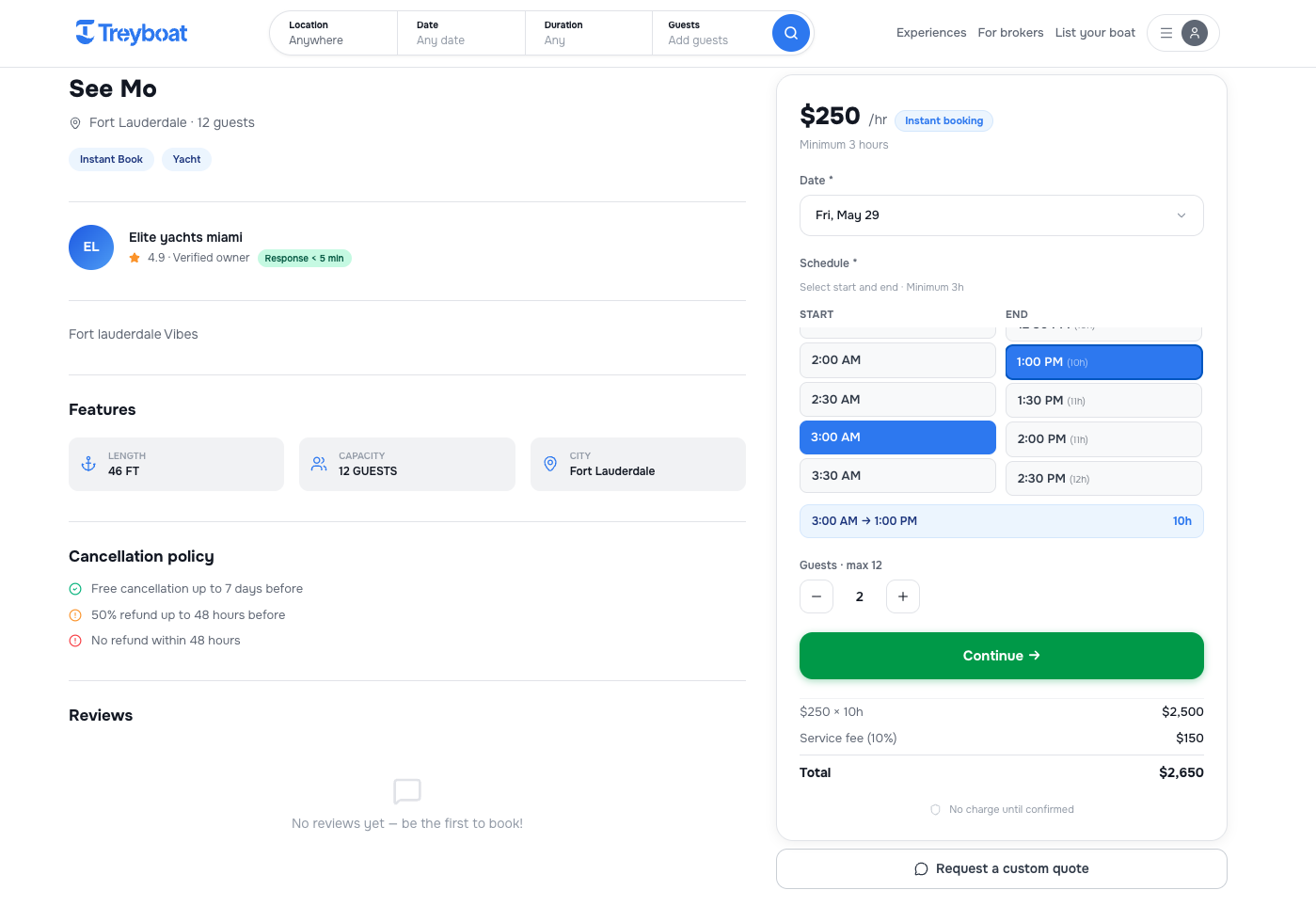 Treyboat — Boat detail · Booking